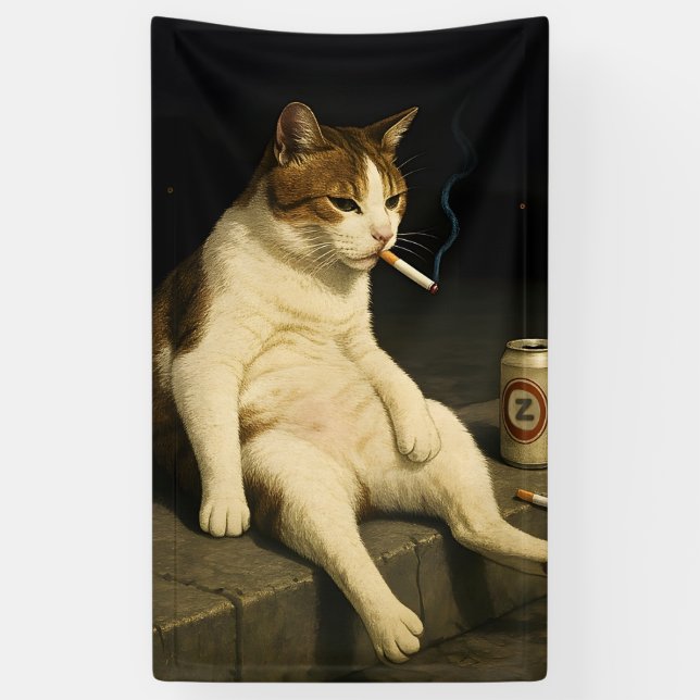 Lustige Katze mit Zigarette Gen Z Meme Banner (Vertikal)