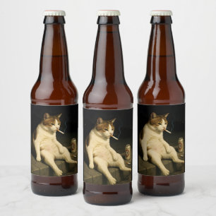 Lustige Katze mit Zigarette Gen Z Meme Bierflaschenetikett