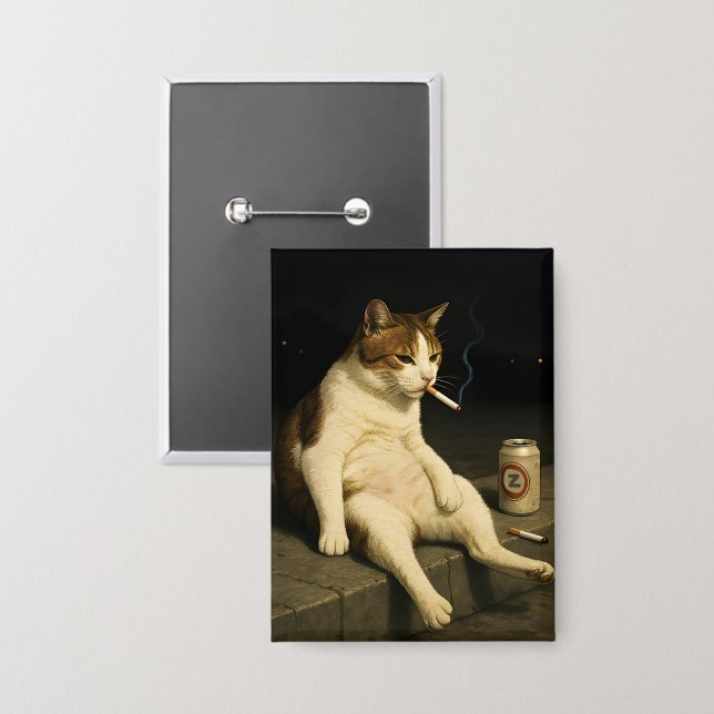 Lustige Katze mit Zigarette Gen Z Meme Button (Vorderseite/Rückseite)