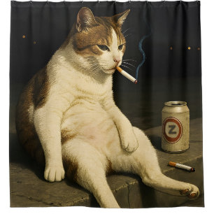 Lustige Katze mit Zigarette Gen Z Meme Duschvorhang
