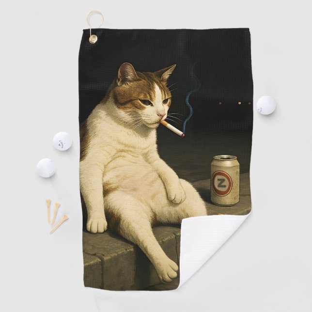 Lustige Katze mit Zigarette Gen Z Meme Golfhandtuch (Insitu)