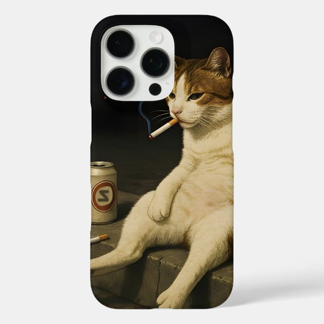 Lustige Katze mit Zigarette Gen Z Meme iPhone 16 Pro Hülle (Rückseite)