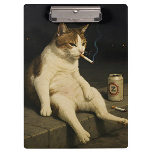 Lustige Katze mit Zigarette Gen Z Meme Klemmbrett