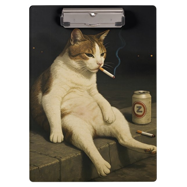 Lustige Katze mit Zigarette Gen Z Meme Klemmbrett (Vorderseite)