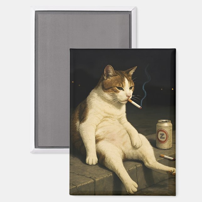 Lustige Katze mit Zigarette Gen Z Meme Magnet (Vorderseite/Rückseite)
