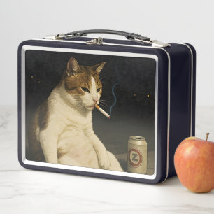 Lustige Katze mit Zigarette Gen Z Meme Metall Brotdose