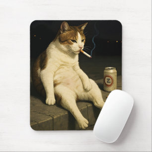Lustige Katze mit Zigarette Gen Z Meme Mousepad