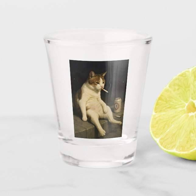 Lustige Katze mit Zigarette Gen Z Meme Schnapsglas (Vorderseite)