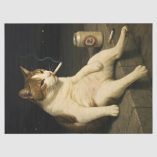 Lustige Katze mit Zigarette Gen Z Meme Seidenpapier