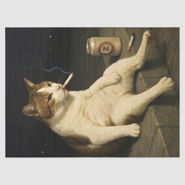 Lustige Katze mit Zigarette Gen Z Meme Seidenpapier (Vorderseite)