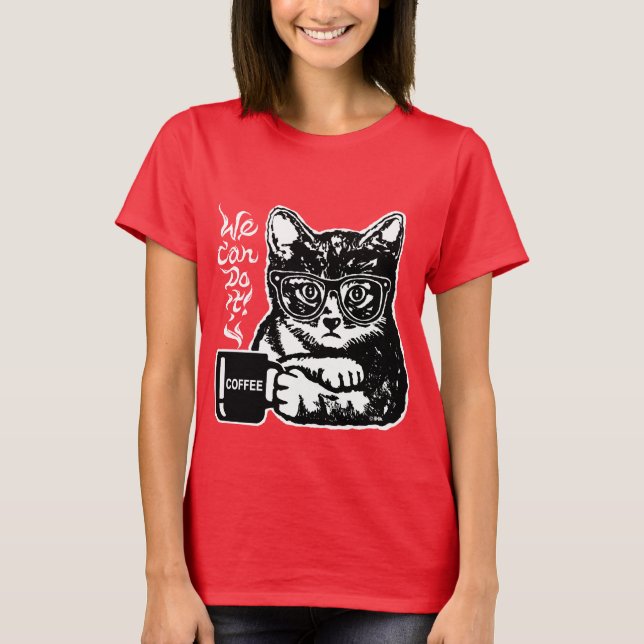 Lustige Katze motiviert durch Kaffee T-Shirt (Vorderseite)