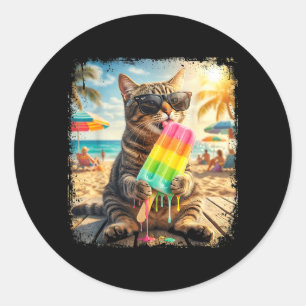 Lustige Katze Popsicle Sommer Tier Sonnenbrille Me Runder Aufkleber