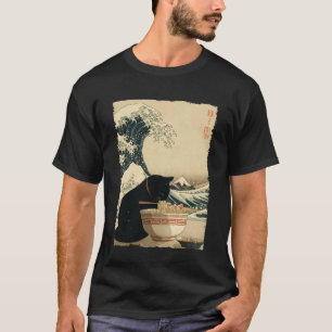 Lustige Katze Ramen Große Welle Vor Kanagawa Kunst T-Shirt