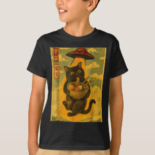 Lustige Katze Ramen Ufo japanischer Anime für Männ T-Shirt