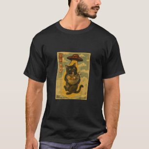 Lustige Katze Ramen UFO japanischer Anime für Männ T-Shirt