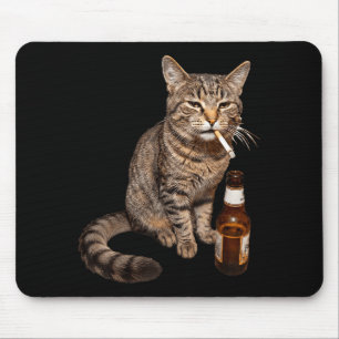 Lustige Katze raucht trinkt Bier Meme dumm Mousepad