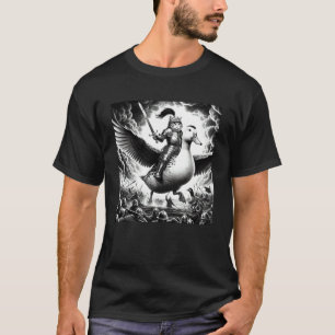 Lustige Katze reitet Ente in den Kampf Meme T-Shirt