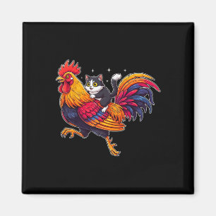 Lustige Katze reitet Hahn Huhn Süßes Farmtier Magnet