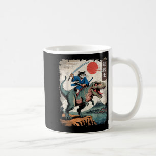 Lustige Katze reitet T-Rex japanische Ukiyo-e-Kuns Kaffeetasse
