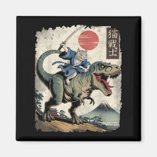Lustige Katze reitet T Rex japanische Ukiyo-e-Kuns Magnet
