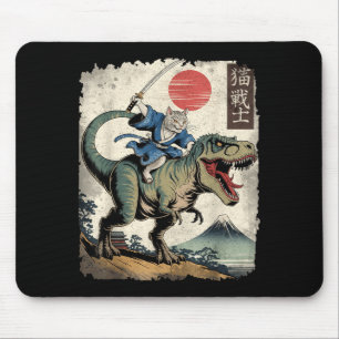 Lustige Katze reitet T-Rex japanische Ukiyo-e-Kuns Mousepad