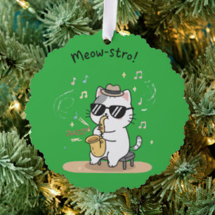 Lustige Katze Saxophonspieler Jazz Ornament Karte