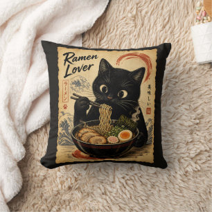 Lustige Katze Schwarze Ramen japanischer Kunststil Kissen