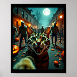 Lustige Katze Selfie Halloween Zombies Humor Poster