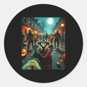 Lustige Katze Selfie Halloween Zombies Humor Runder Aufkleber