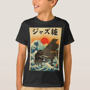 Lustige Katze spielt Ano für Jazzmusiker Anist T-Shirt