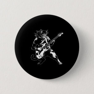Lustige Katze spielt B-Gitarre Rockmusikliebhaber  Button