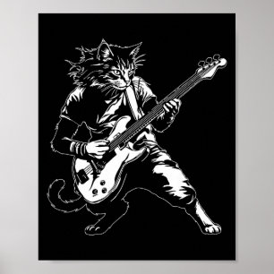 Lustige Katze spielt B-Gitarre Rockmusikliebhaber Poster