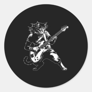 Lustige Katze spielt B-Gitarre Rockmusikliebhaber  Runder Aufkleber