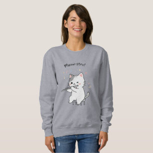 Lustige Katze spielt Flöte Damenmode Sweatshirt
