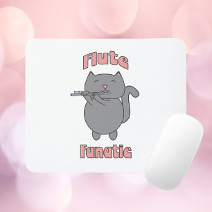 Lustige Katze spielt Flöte Musikliebhaber Musiker  Mousepad