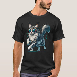 Lustige Katze spielt Fußball Maine Coon Katze spie T-Shirt