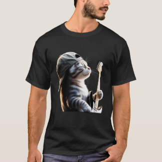 Lustige Katze spielt Gitarre Elektrisch Akustisch  T-Shirt