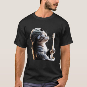 Lustige Katze spielt Gitarre Elektrisch Akustisch T-Shirt