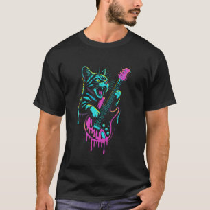 Lustige Katze spielt Gitarre Rock and Roll Drip Re T-Shirt