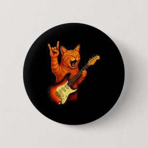 Lustige Katze spielt Gitarre Rock And Roll Geschen Button