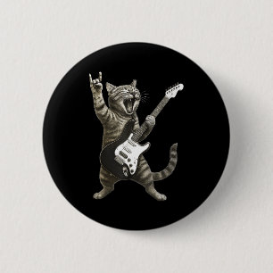 Lustige Katze spielt Gitarre Rock And Roll Männer Button