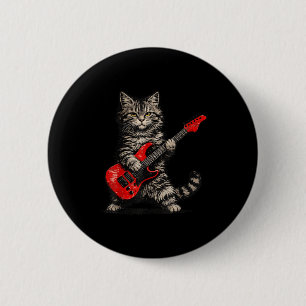 Lustige Katze spielt Gitarre Rock and Roll Männer Button