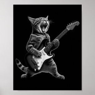 Lustige Katze spielt Gitarre Rock And Roll Männer  Poster