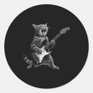Lustige Katze spielt Gitarre Rock And Roll Männer Runder Aufkleber