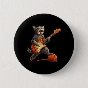 Lustige Katze spielt Gitarre Rockn Roll Kätzchen m Button