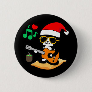Lustige Katze spielt Gitarre Sungles Weihnachtsman Button