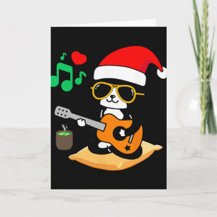 Lustige Katze spielt Gitarre Sungles Weihnachtsman Karte