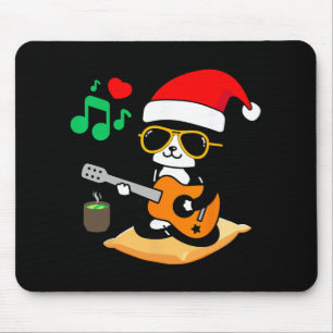 Lustige Katze spielt Gitarre Sungles Weihnachtsman Mousepad