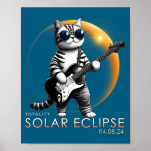 Lustige Katze spielt Gitarre Totale Sonnenfinstern Poster