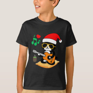 Lustige Katze spielt Gitarre, trägt Santa-Hut Chri T-Shirt